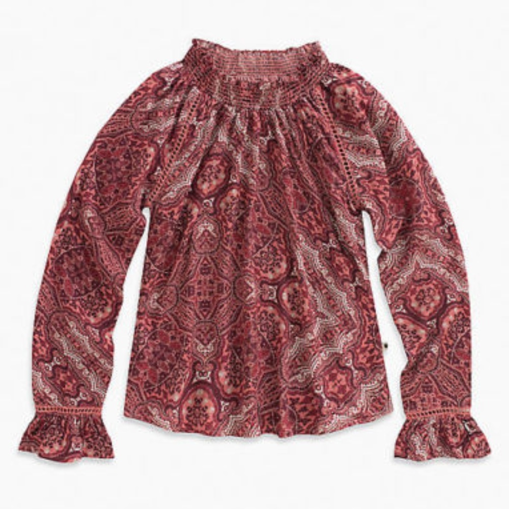 Lucky Brand Top Girls Skylar Smocked Peasant M L